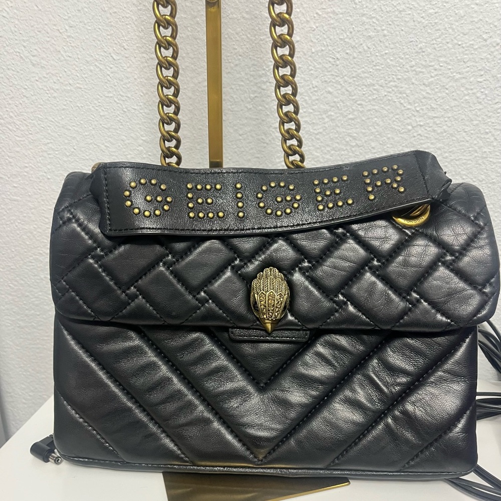Kurt Geiger Black and Gold Studded Shoulder Bag